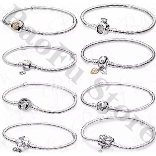 New Original 925 Sterling Silver Bracelet Signature Crown Butterfly Daisy Leaf Series Snake Chain Female Fashion Accessories