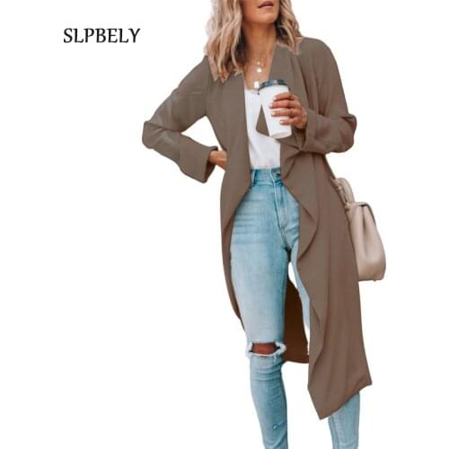 SLPBELY Women Coats Windbreaker 2021 Spring Autumn Casual Solid Color Lapel Ladies Trench Coat Femme Long Outerwear Overcoat