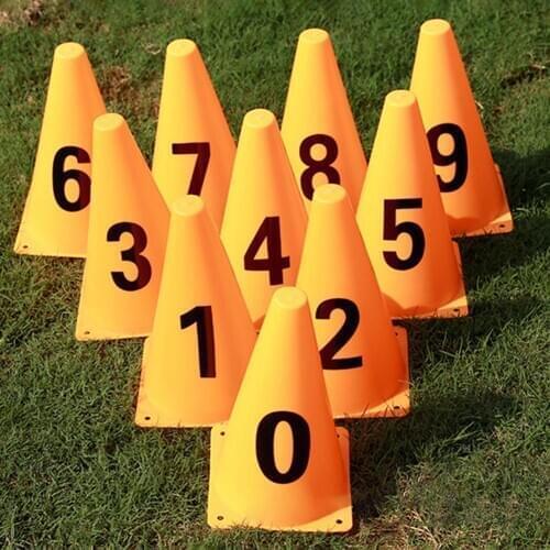 10pcs Football Training Marker Roadblocks Sign Bucket Triangle Road Cone Obstacles Marker Digital Sign Barrel