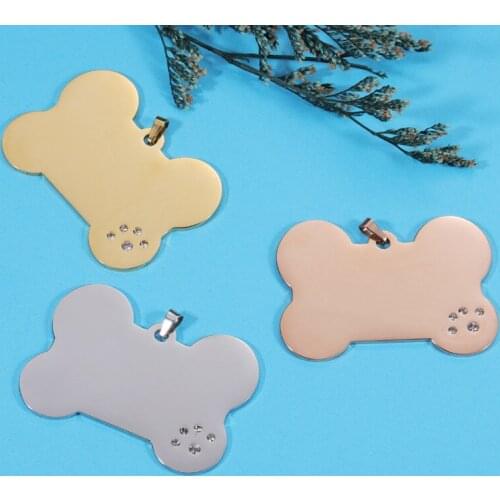 Diy for necklace/keychain jewelry making 10pcs Mirror polished stainless steel bone accessories pet dog bone crystal pendant