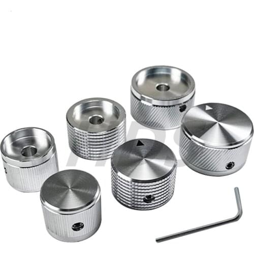 2 Pieces Audio Adjustment Knob Aluminum Alloy Solid Potentiometer Volume Knob Cap Lock Screw Fixed