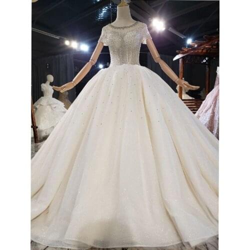 2021 Luxury Wedding Dresses Top Beaded Bling Bling Sheer Puffy Bridal Gowns Mairee Handmade Wedding Dresses