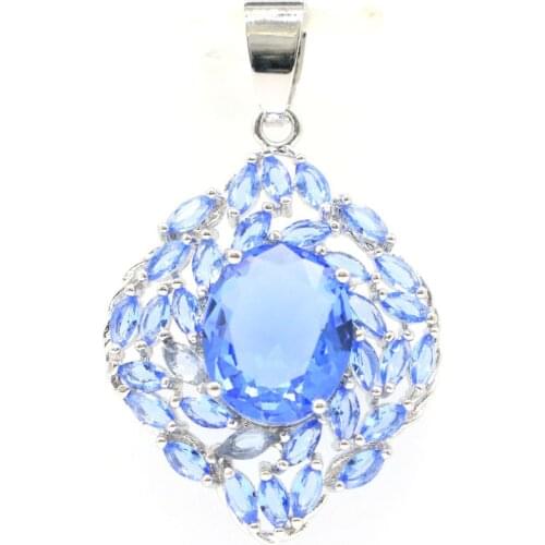 36x23mm Delicate Fine Cut Violet Tanzanite Pink Kunzite Women Dating Fine Jewelry 925 Sterling Silver Pendant