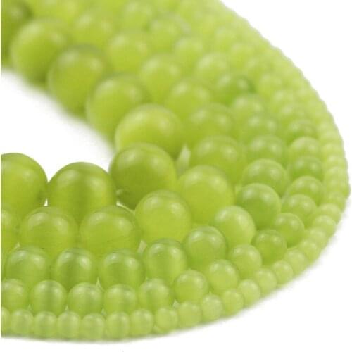 4/6/8/10/12MM Olive green Cats Eye Opal Natural Stone Round glass Spacers Loose Beads For DIY Jewelry Making Bracelets Findings