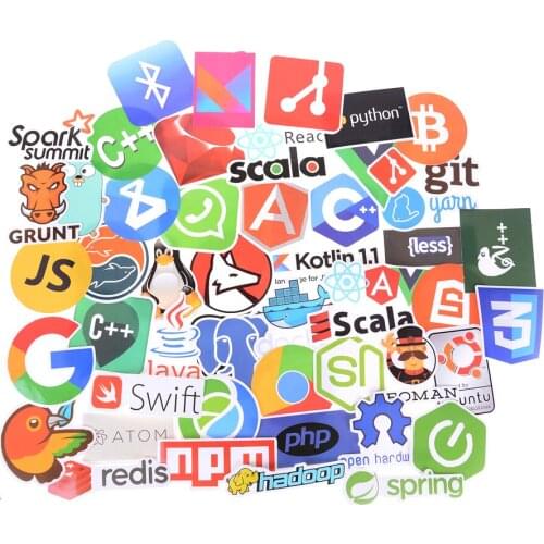 50Pcs Stickers for Laptop Car Stickers New DIY Internet Java JS Php Html Cloud Docker Bitcoin Programming Language APP Logo Cool
