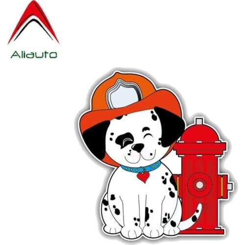 Aliauto Cartoon Car Sticker Dalmatian Puppy Firefighter Waterproof Automobiles & Motorcycles Accessories PVC Decal,10cm*10cm