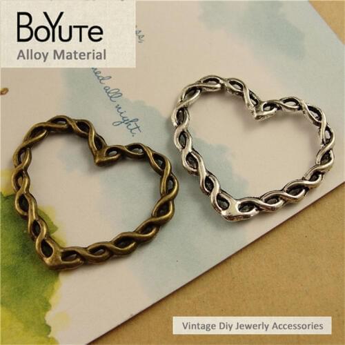 BoYuTe (50 Pieces/Lot) 34*28MM 2 Colors Zinc Alloy Materials Circle Heart Charms Pendant Jewelry Findings Diy Handmade Craft