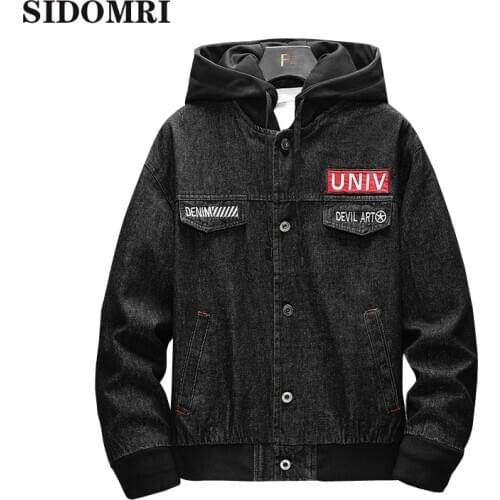 Spring and autumn Jackets Men loose denim hooded jacket for mens casual plus for Patchwork Streetwear Big Size HipHop Coat