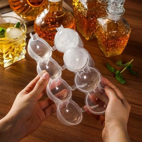 New Food Grade 4 Cavity Ice Cube Maker Eco-Friendly Silicone Whiskey Cocktail DIY Round Ice Ball Ice Grid Tool For Bar Kitchen