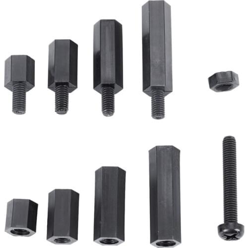 HOT-88 Pcs M3 Nylon Hex Spacers Screw Nut Stand-off Assortment Kit Black