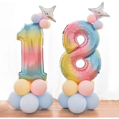 Gradient Color Aluminium Foil Number Balloons Rainbow Color Baby Shower Gifts Birthday Party Decoration Celebration Supplies
