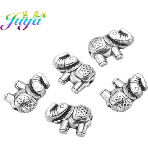Juya Wholesale Antique Silver Color Charm Beads Animal Elephant Beads Accessories For Natural Stones Beads Jewelry Making
