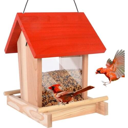 Creative Wooden Bird House With Hanging Rope Home Gardening Wild Bird Feeder Hanging For Garden Yard Outside Decoration