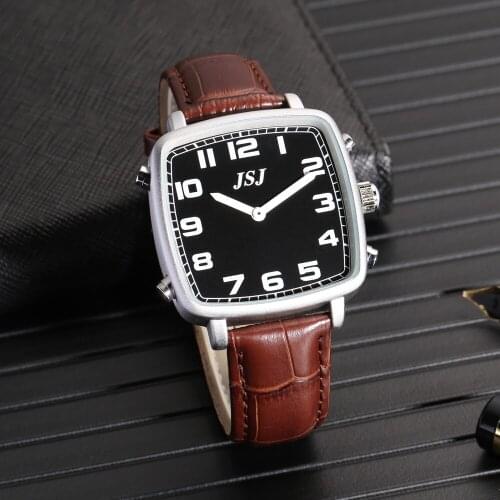 Square English Talking Watch with Alarm,Black Dial TESB-18A