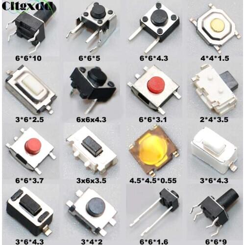 Cltgxdd 16models 80/160PCS Micro Switch Tactile Tact Push Button Switches Reset Mini Leaf Switch SMD DIP 2*4 3*6 4*4 6*6 Diy Kit