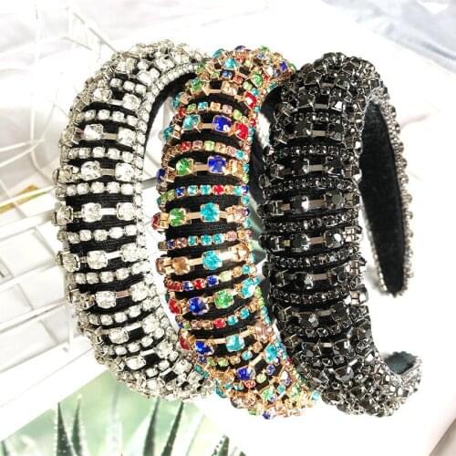 MISANANRYNE Sparkly Padded Colorful Rhinestones Headband Full Crystal Luxurious Limited Edition Hairbands Women Baroque Headband