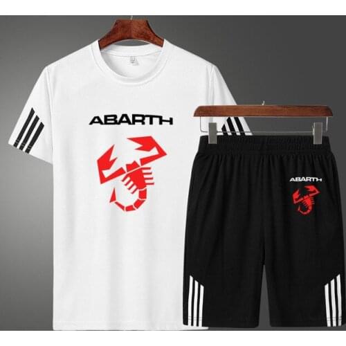 2021Casual Mens T-shirt Abarth Car Logo Printing Summer Casual Cotton High Quality Mens short sleeve + shorts two-piece suit