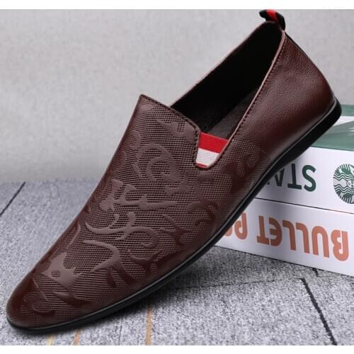 Men Shoes Business Formal Loafers Genuine Leather Comfortable Slip on Shoes Classic Casual Flats Brand Handmade Pattern Footwear