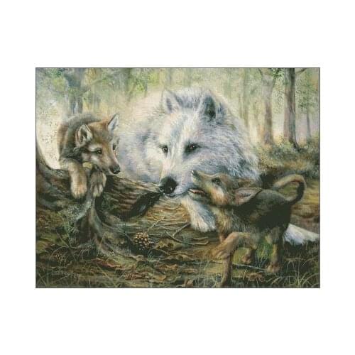 Daisy Animal Timber Wolf Cross Stitch Kits Top Quality Embroidery Needlework DIY 14CT Unprinted Decor Handmade