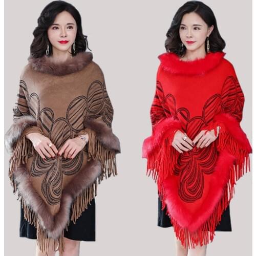 2020 New Winter Warm Plaid fur Capes cloak& Ponchos for Women Oversized Shawls Wraps Cashmere Pashmina Female Tassel Mujer