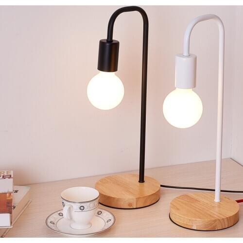 Nordic Retro Table Lamp Iron Wood Bedside Lamp Office Home Decor Lighting Study Concise Eye Protection Bulb Lamp mx11161656
