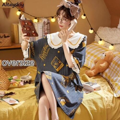 Nightgowns & Sleepshirts Women Large Size 4XL Ladies Summer Homewear Students Korean Style All-match Casual Lovely Elegant Chic