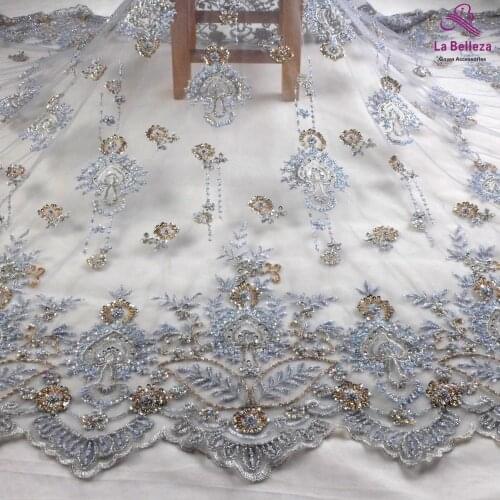 La Belleza New gray handmade heavy beaded wedding dress/evening/show dress lace fabric 47'' widht 1 yard