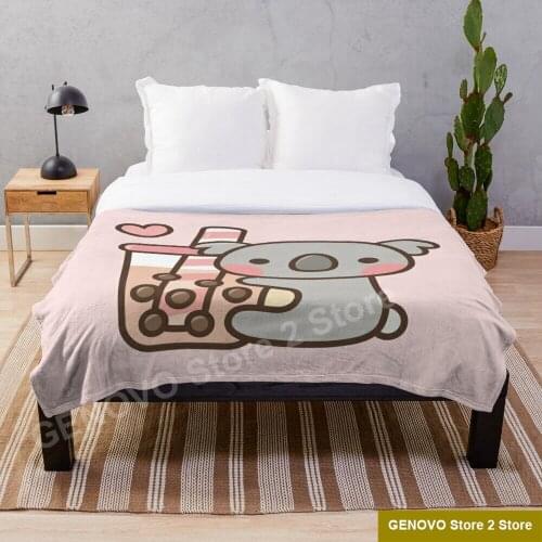 Cute Koala Bear And Bubble Tea Throw Blanket Fleece for Beds Thick Quilt Fashion Bedspread Sherpa Throw Blanket Adults Kids