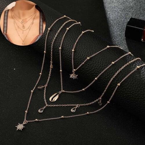 Bohemian Wholesale Multilayer Necklace Pendant Shell Crystal Jewelry Accessories