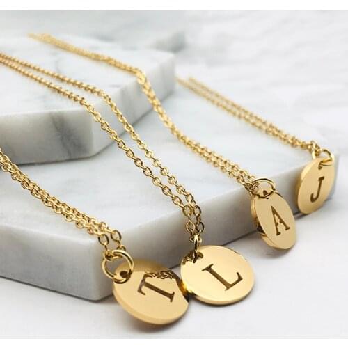 Stainless Steel 12mm Disc Initial Letter Alphabet Chain Necklace Creatively 26 Initial Name Couple Necklaces Lover Gift New