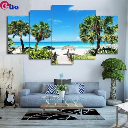 Beach Tree Scenery 5 Piece Diy Diamond Painting Kits Full Square Round Drill Diamond Embroidery Sale Wall Decoration