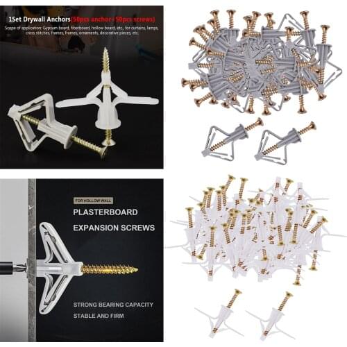 Hollow-Wall Anchor Assortment Expansion Drywall Anchor Kit Plasterboard Wall Plugs & Screws for Drawall Lamps