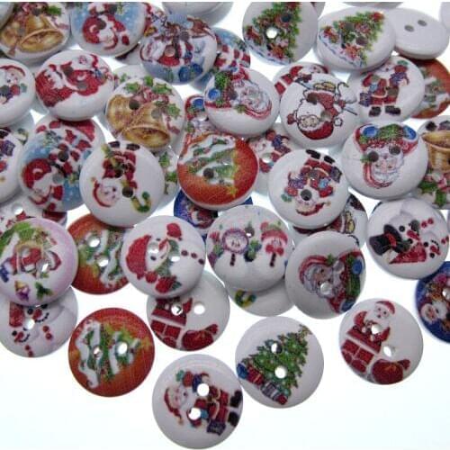 100Pcs 5/8" WOODEN BUTTONS Xmas Christmas Mix - Card Making Sewing Scrapbook Craft 15mm