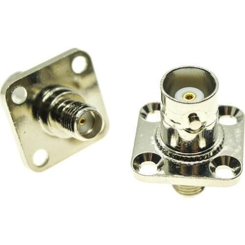 BNC To SMA Connector Socket Q9 BNC Female To SMA Female Plug 4 Hole Flange Panel Mount Nickel Brass RF Coaxial Adapters
