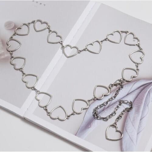 Clothes good Belts Womens Lady Fashion Metal Leaves Heart Chain Belt Chain Gold Narrow Metal Chain Chunky Fringes Belt Hip New