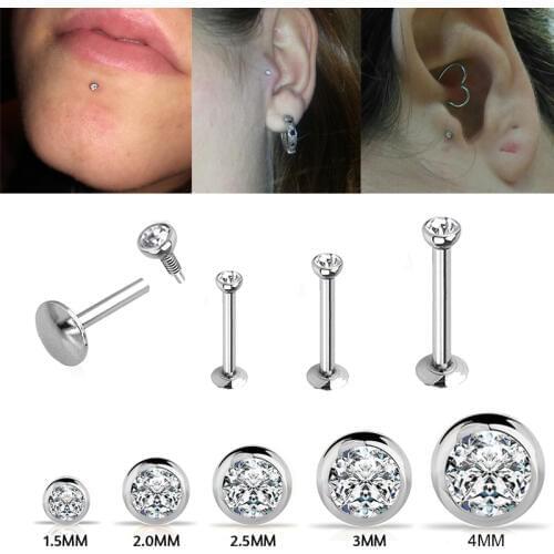 1.2x1.5-4mm AAA Zircon Labret Lip Bar Stud Piercing 16 Gauge Stainless Steel Cartilage Ear Tragus Stud Piercing Earring