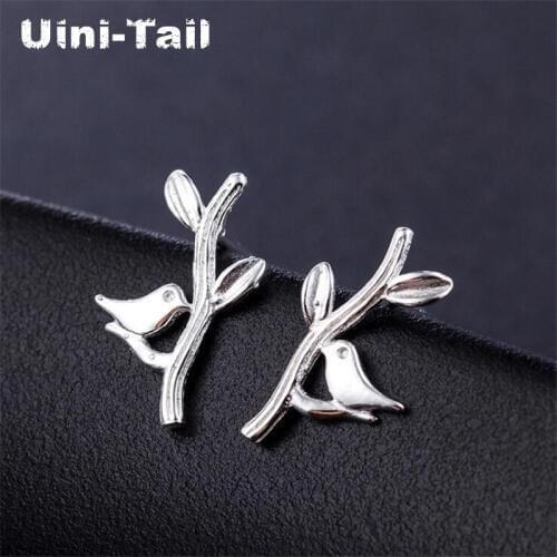 Uini-Tail 2019 new listing 925 sterling silver simple personality creative small fresh bird branch earrings hypoallergenic ED372