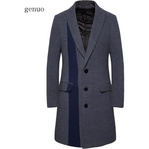 Wool Trench Coat Mens Spring Winter 2020 New High Quality Casual Business Jacket Leisure Stitching Long Slim Coat