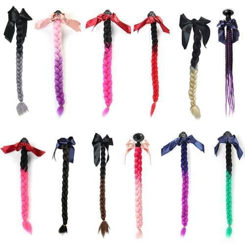 Helmet Hair Helmet Pigtails Gradient Ramp Helmet Braids Ponytail with Suction Cup for Motorcycle