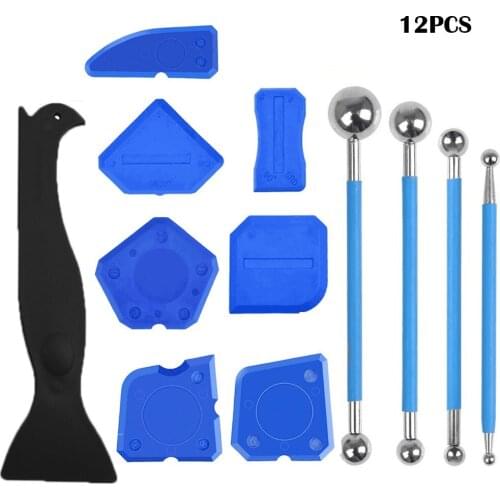 12 piece set of 2-in-1 internal and external corner hook scraper, joint filler, sealant finishing kitchen plastic scraper