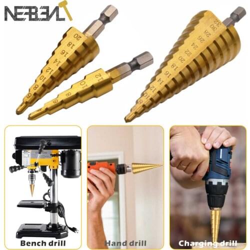 4-12/20/32mm HSS Straight Groove Step Drill Bit Titanium Coated Wood Metal Hole Cutter Drilling Drilling Power Tools