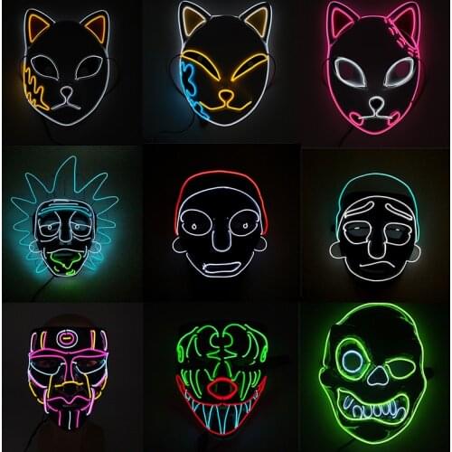 Luminous Cartoon Mask Demon Slayer Samurai Scientist Rick Horror Monster LED Mask For Halloween Carnival