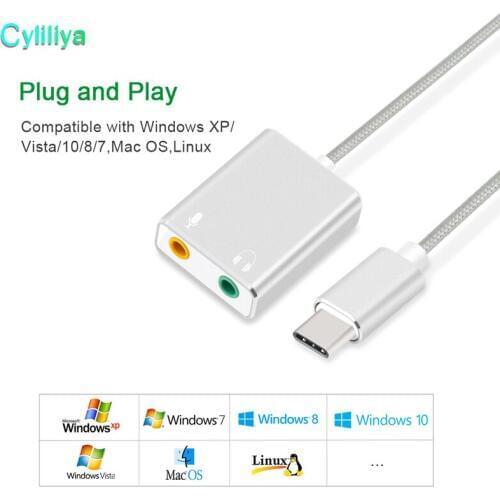 USB-C Type-C Adapter Cable with 3.5mm 3D Stereo Sound Soundbox Earphones Plug and Speaker Microphone Jack Adapter