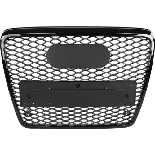 1 set Car Front Sport Hex Mesh Hood Grill Gloss Black for Audi A6 S6 C6 2005 2006 2007 2008 2009 2010 2011 for RS6 Style