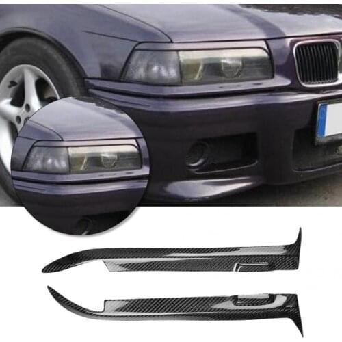 1 Pair of Headlight Eyebrow Carbon Fiber Cover Trim Sticker Fits for BMW E36 1992 1993 1994 1995 1996 1997 1998 Chromium Styling