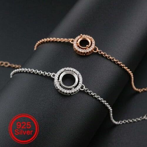 1Pcs 6-8MM Round Prong Bezel Bracelet Settings Halo Rose Gold Plated Solid 925 Sterling Silver Tray for Gemstone 1900245