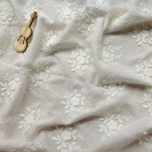 1Yard 100% Cotton Cloth Embroidery Lace Fabric 138cm Width Cotton Applique 3D Flowers Embroidery Lace Fabric for Summer Dress