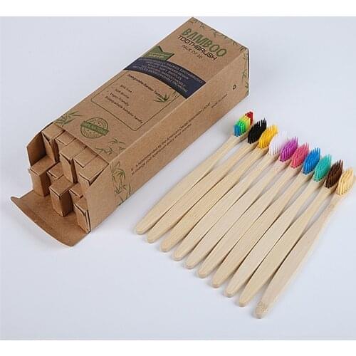 10pcs/pack Toothbrush Eco Friendly Bamboo Handle Soft bristles biodegradable Environmentally Portable Travel Tooth Brush Set