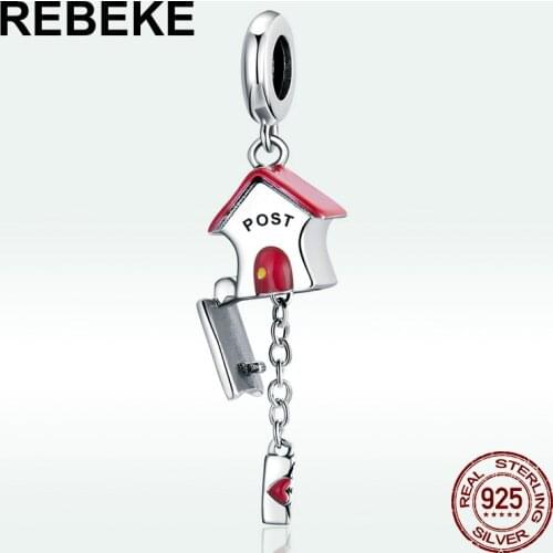 100% 925 sterling silver Letter box charm red enamel beads fit Pandora & necklace pendant jewelry accessories making for women