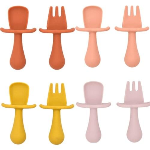 2pc Baby Silicone Spoon Feeding Set Baby Food Grade Silicone Non-Slip Learning Tableware Toddlers Infant Feeding Accessories
